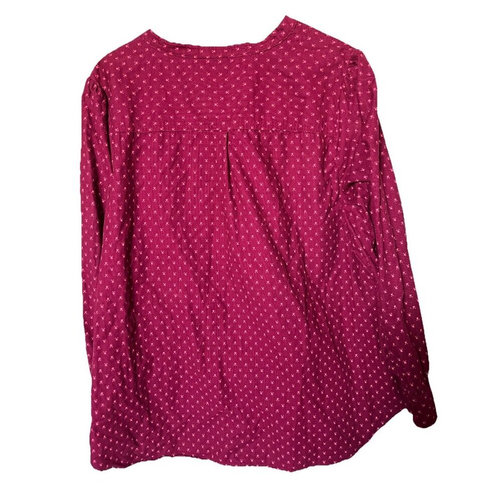 Talbots‎ Button Down Women 2X Burgundy Corduroy Floral Band Collar Long Sleeve - Picture 3 of 7